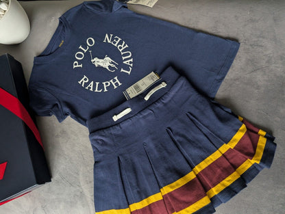 New Gorgeous Girls Ralph Lauren Navy Stripe Outfit Top + Skort 5-6yrs Gift 2pcs