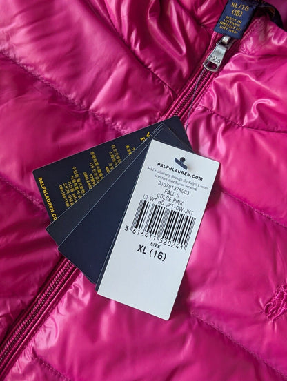 New Polo Ralph Lauren Lightweight Jacket Pink XL/16 Kids Coat Down Puffer £229