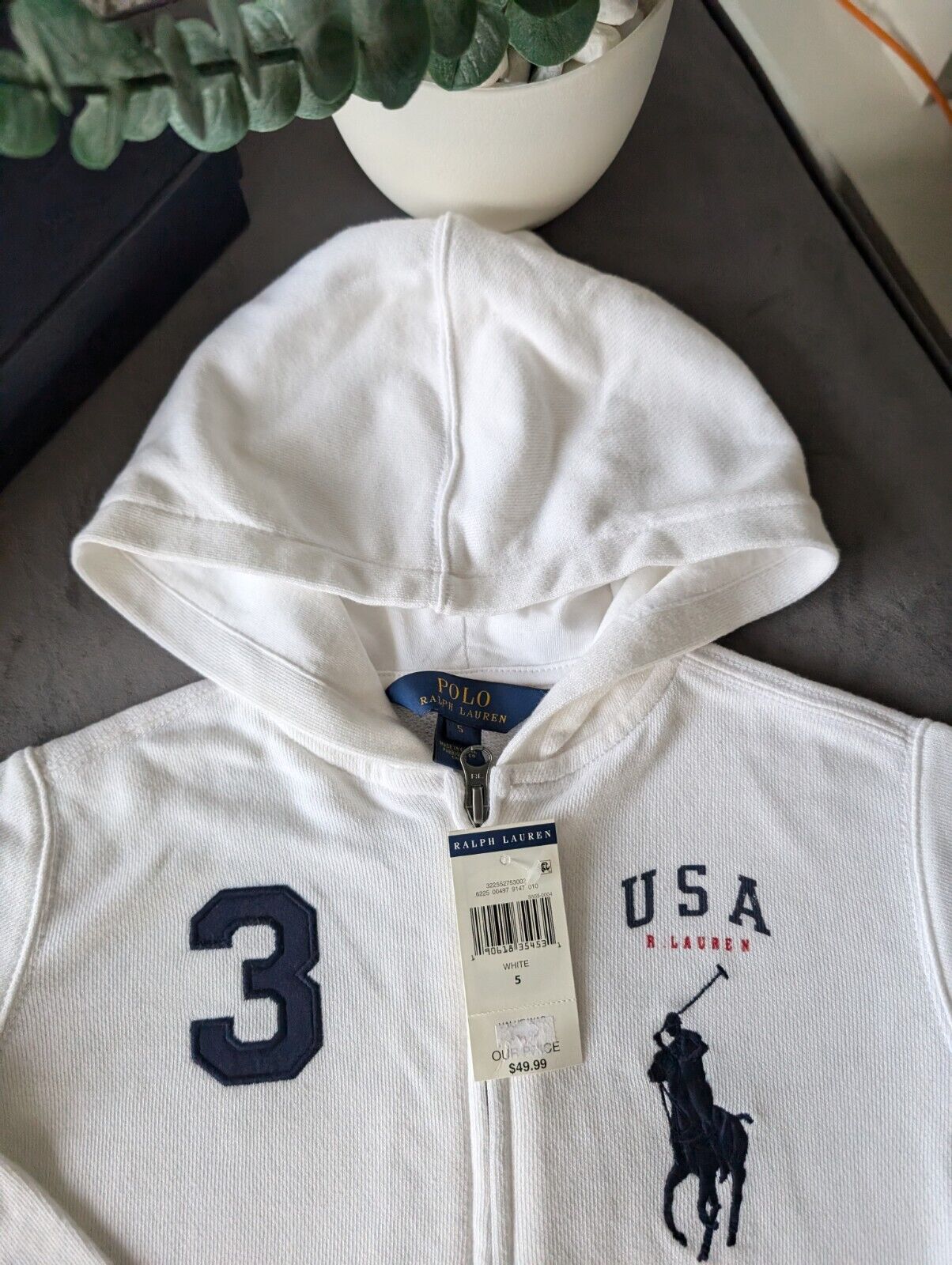 New Boys Ralph Lauren White Hoodie Polo Top American Flag Smart Age 5 Gift