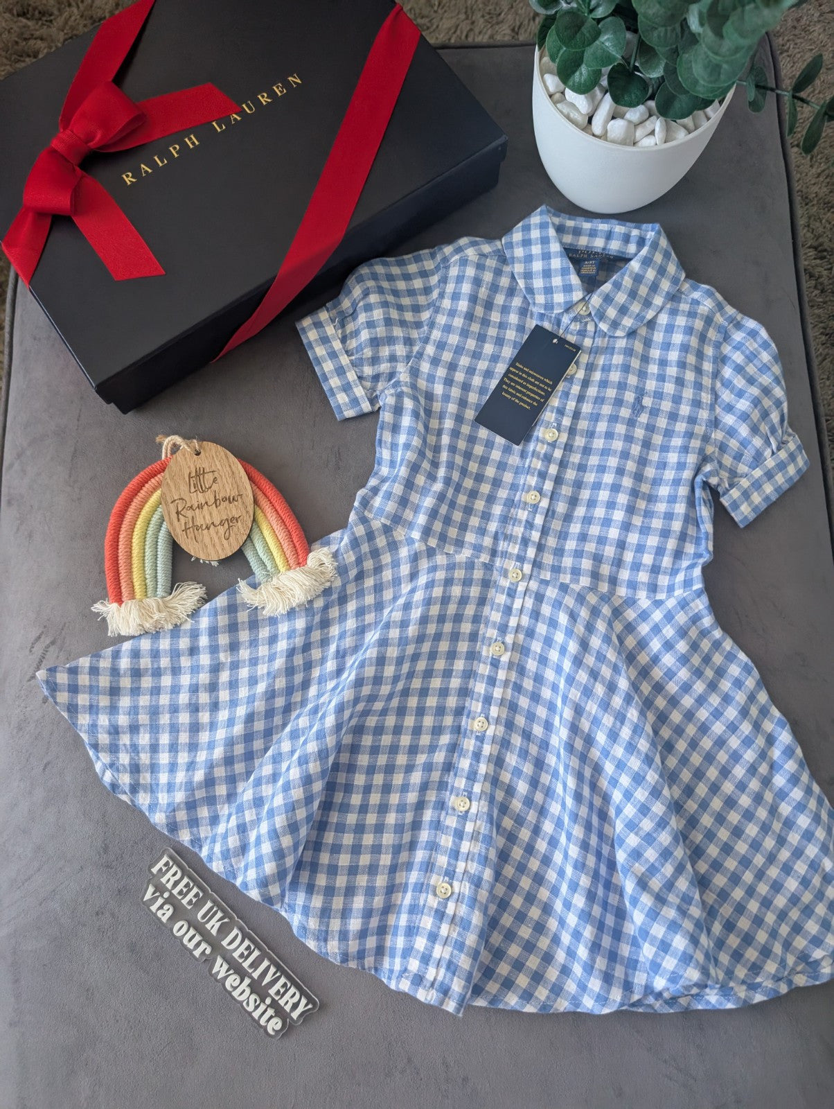 New Ralph Lauren Girls Gingham Navy White Check Dress Occasion Gift 2-3yr Pretty