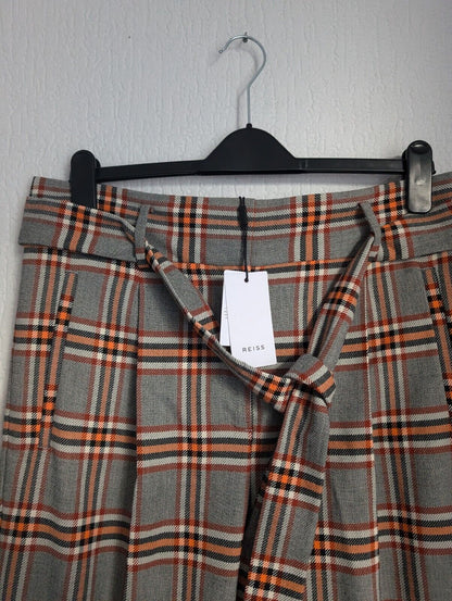 New Reiss Eisha Checked Straight Fit Trousers Smart Autumn Workwear UK 14