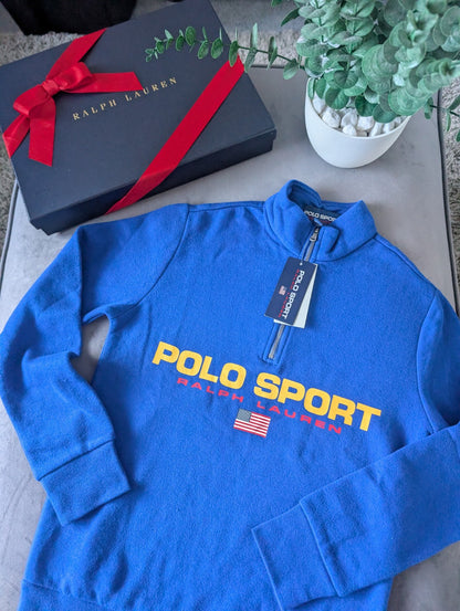 New Ralph Lauren Boys Tracksuit Top Blue 1/4 Zip Polo Sport 10-12y Gift Blue