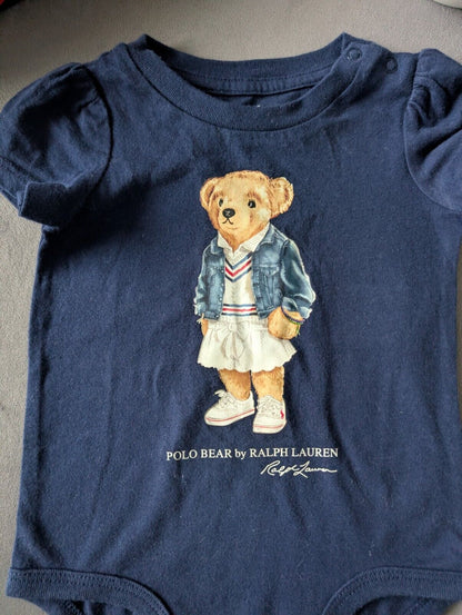 New Ralph Lauren Baby Girls Navy Blue Bear Bodysuit Gift VestRRP£45 0-3m Tennis