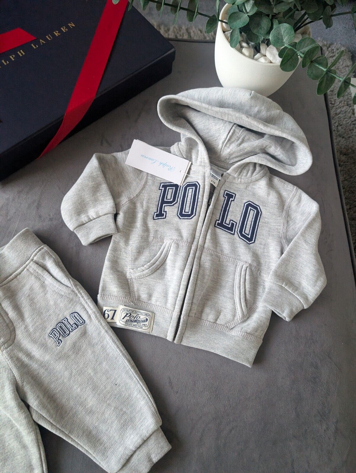 New Ralph Lauren baby boys Grey White tracksuit 3-6m smart casual cute Gift £120