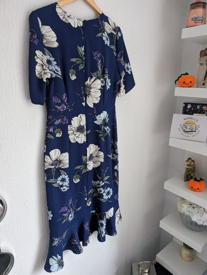 New Phase Eight Blue Cheryl Printed Short Sleeves Cocktail Midi Dress UK12  £120