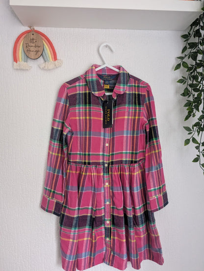 New Stunning Ralph Lauren Girls Tartan Plaid Flannel L Sleeve Dress 6 Yrs Pink