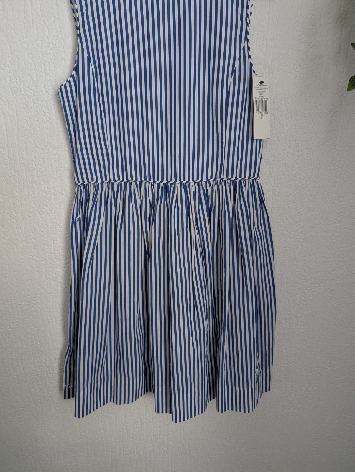 New Ralph Lauren girls cotton Blue Stripe Bengal Dress 8 - 10 Yrs Buttoned Gift