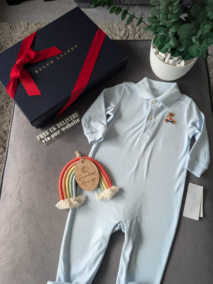 New Ralph Lauren Baby Boys Bear Embroidered All In One Sleep suit Gift 9m £60rrp