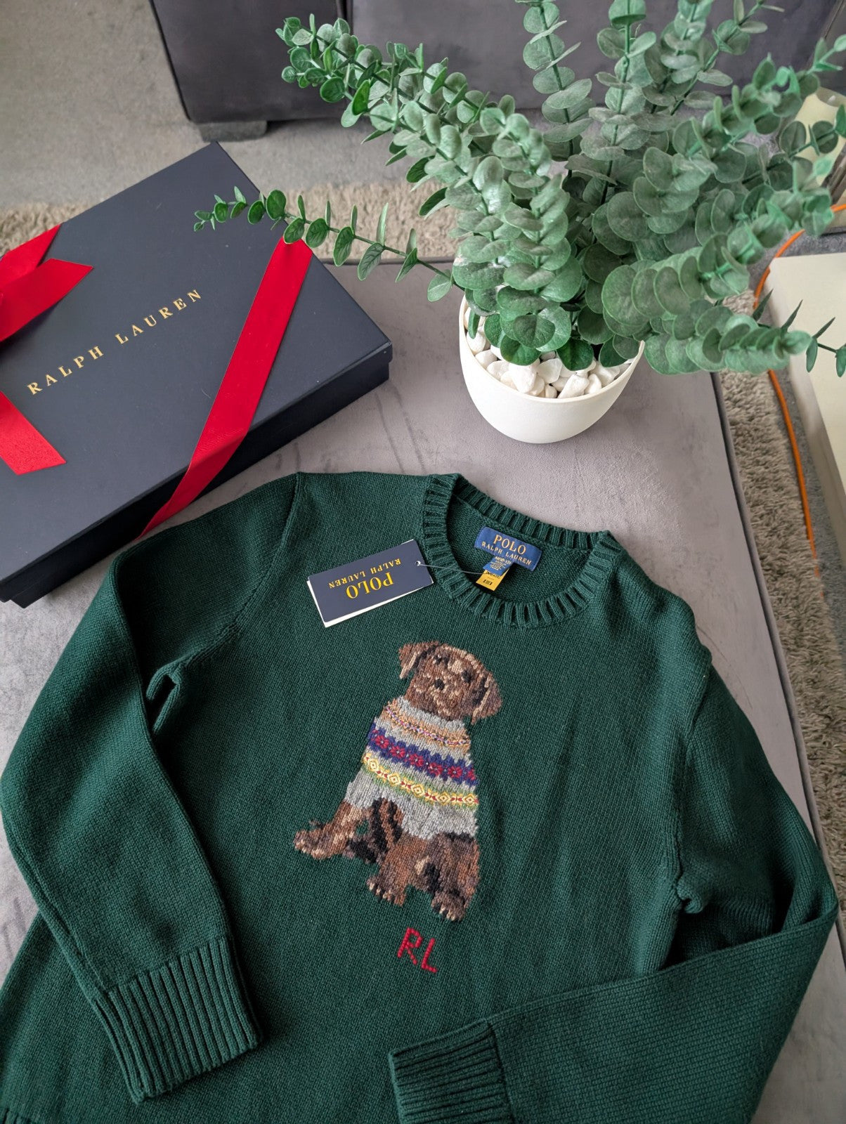 New 2024 Ralph Lauren Green Unisex Dog Knit Jumper Sweater Moss 10-12y £159 Gift