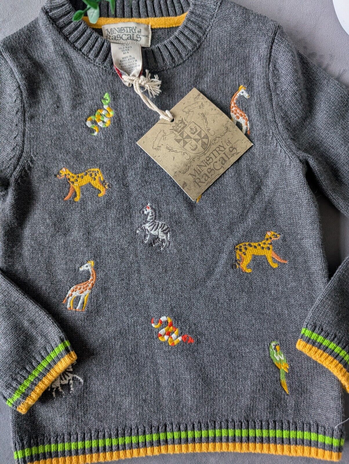 New Stunning Rorie Whelan Navy Boys Knit Jumper Lion Tiger Animal 3-4y Zoo Kids