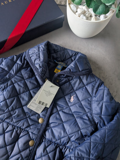 New Ralph Lauren Girls Quilted Coat Navy Blue Quilted Barn Jacket Age 2 RRP £159