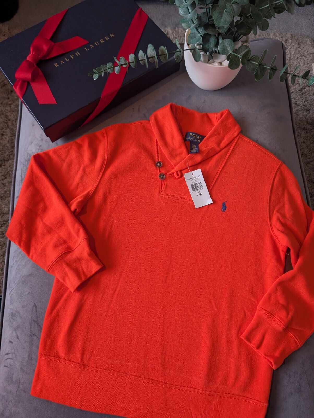 New Vintage Ralph Lauren Boys Shawl Neck Jumper Smart 8 Years Gift Orange Casual