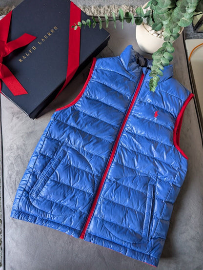 New Ralph Lauren Boys Reversible Red Blue Gilet Bodywarmer 8-10y Puffer £129