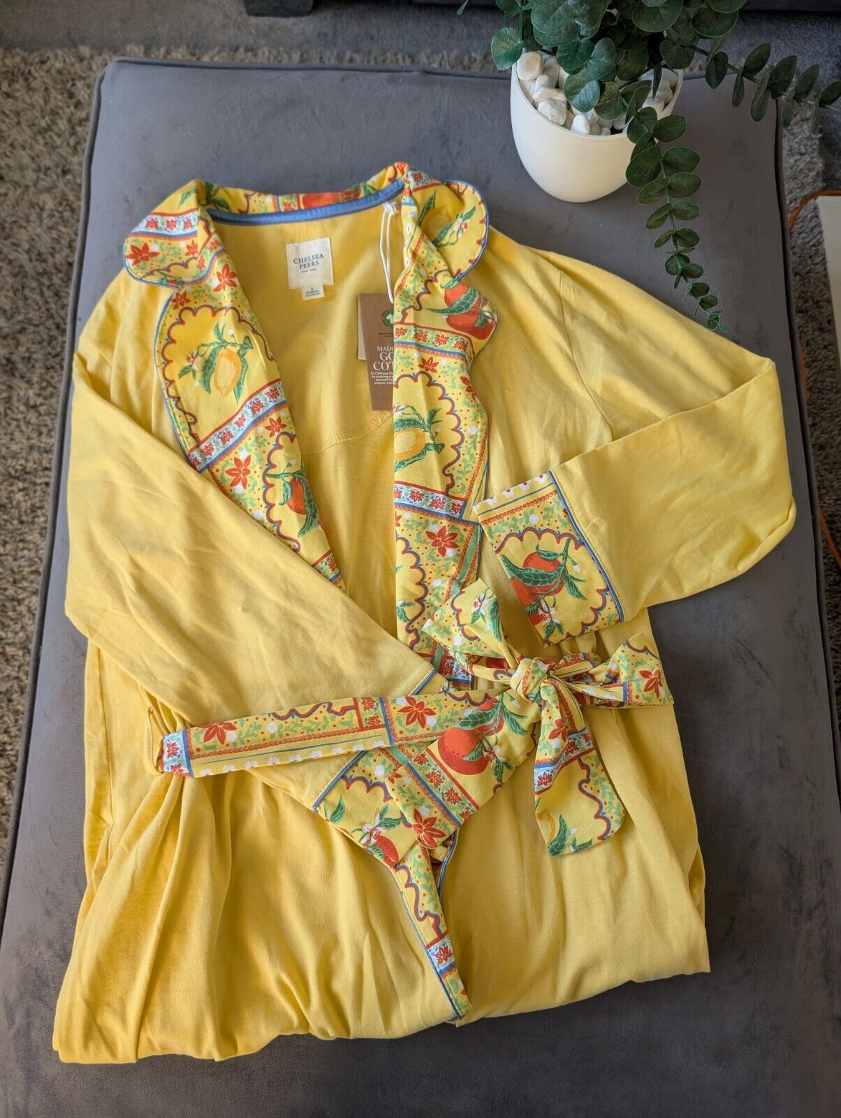 Chelsea Peers  Cotton Yellow Robe Dressing Gown Size XXS UK6 Bnwt lemons design