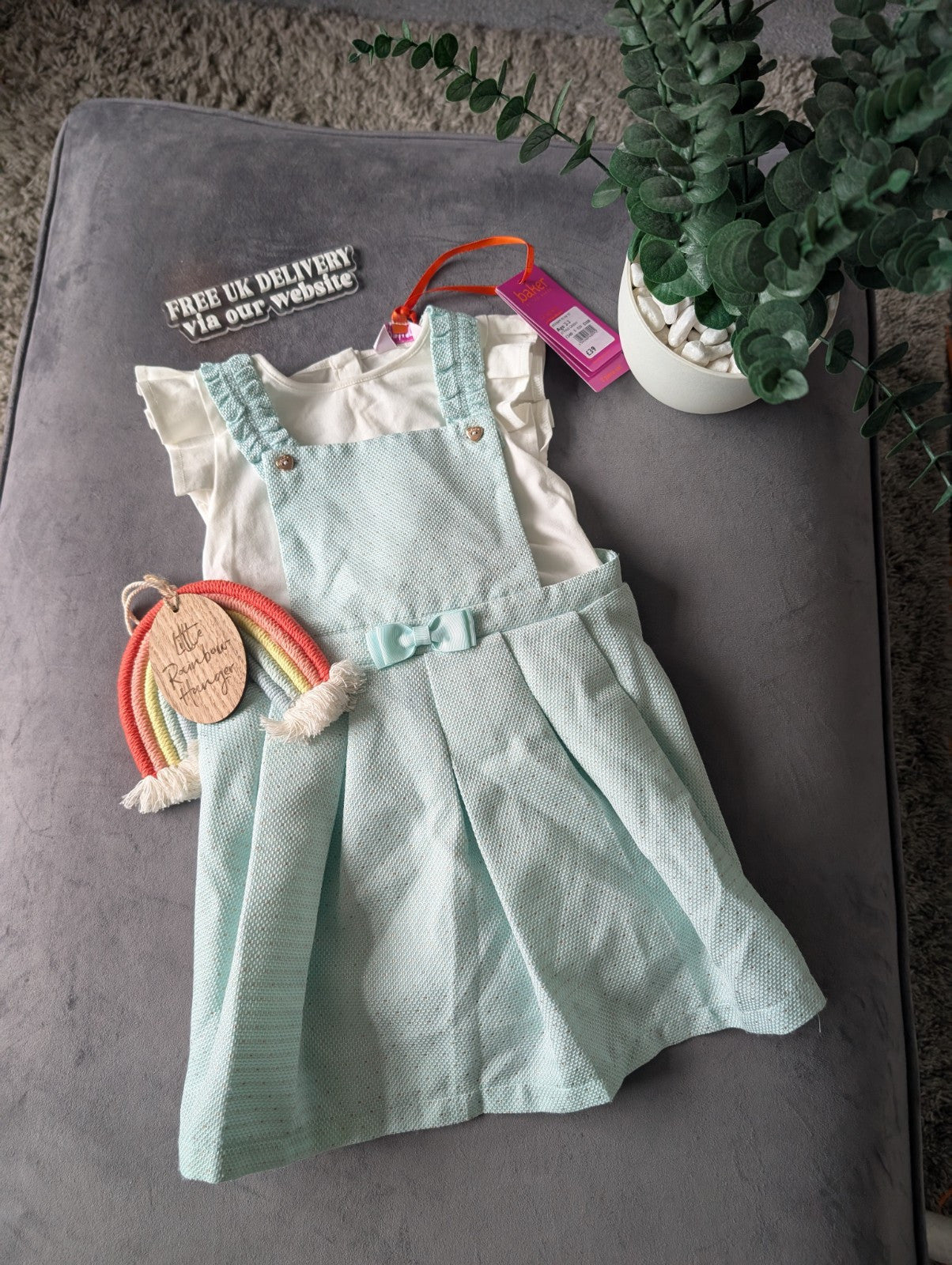 New Girls Ted Baker Mint Pinafore Glitter Dress 2 Pcs Set Occasion 2-3yr Pretty