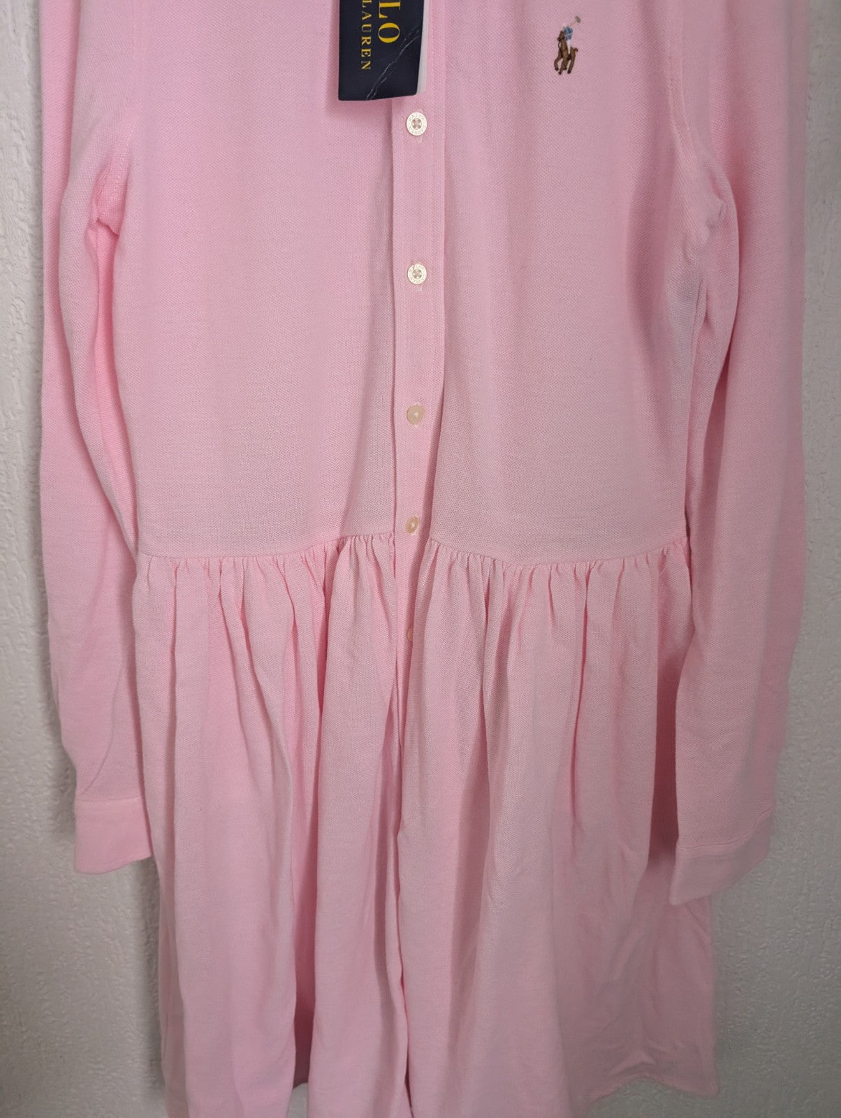 New Ralph Lauren Pink Embroided Logo Smart Formal Cotton Oxford Shirtdress 12yrs