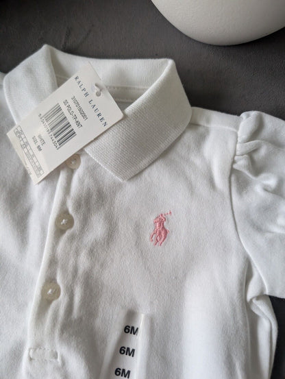 New Polo Ralph Lauren Baby Girls White Frill Polo Smart Knit Gift 3-6m