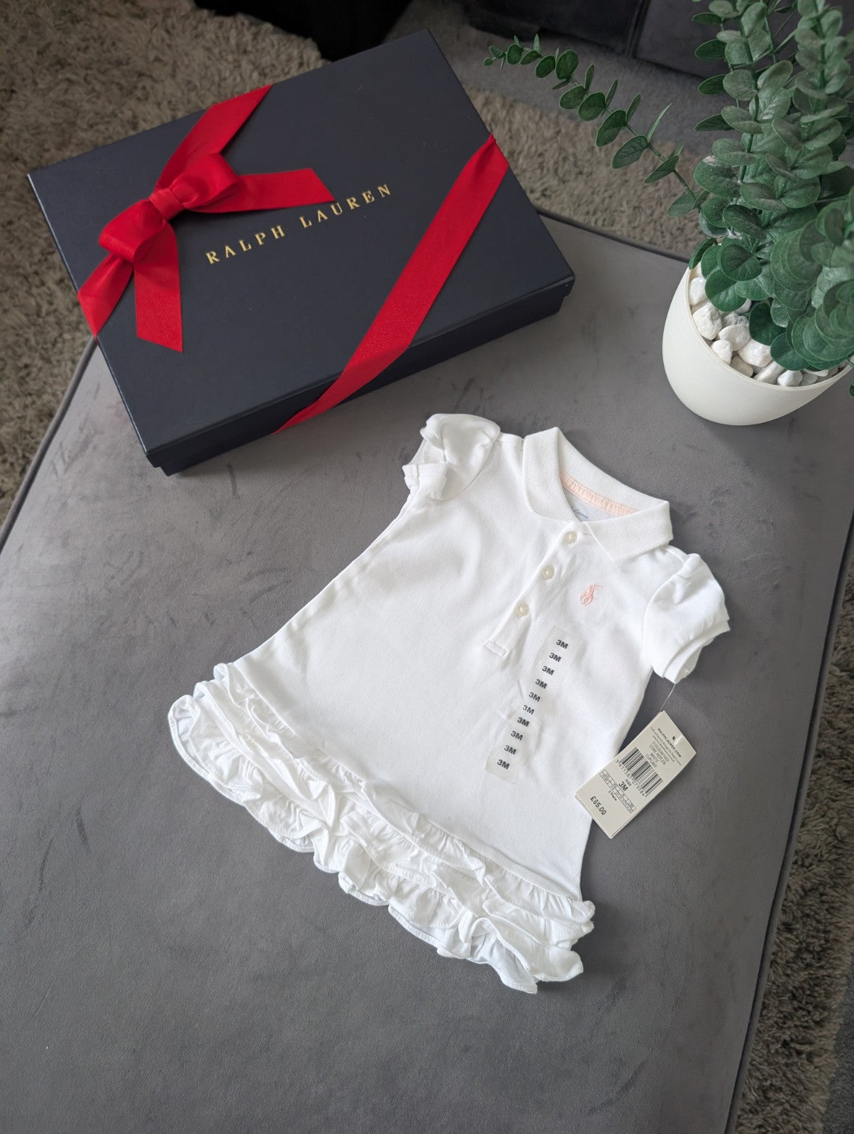 New Ralph Lauren Cupcake Pastel White Baby Girls Frill  Polo Dress 3 Months Gift