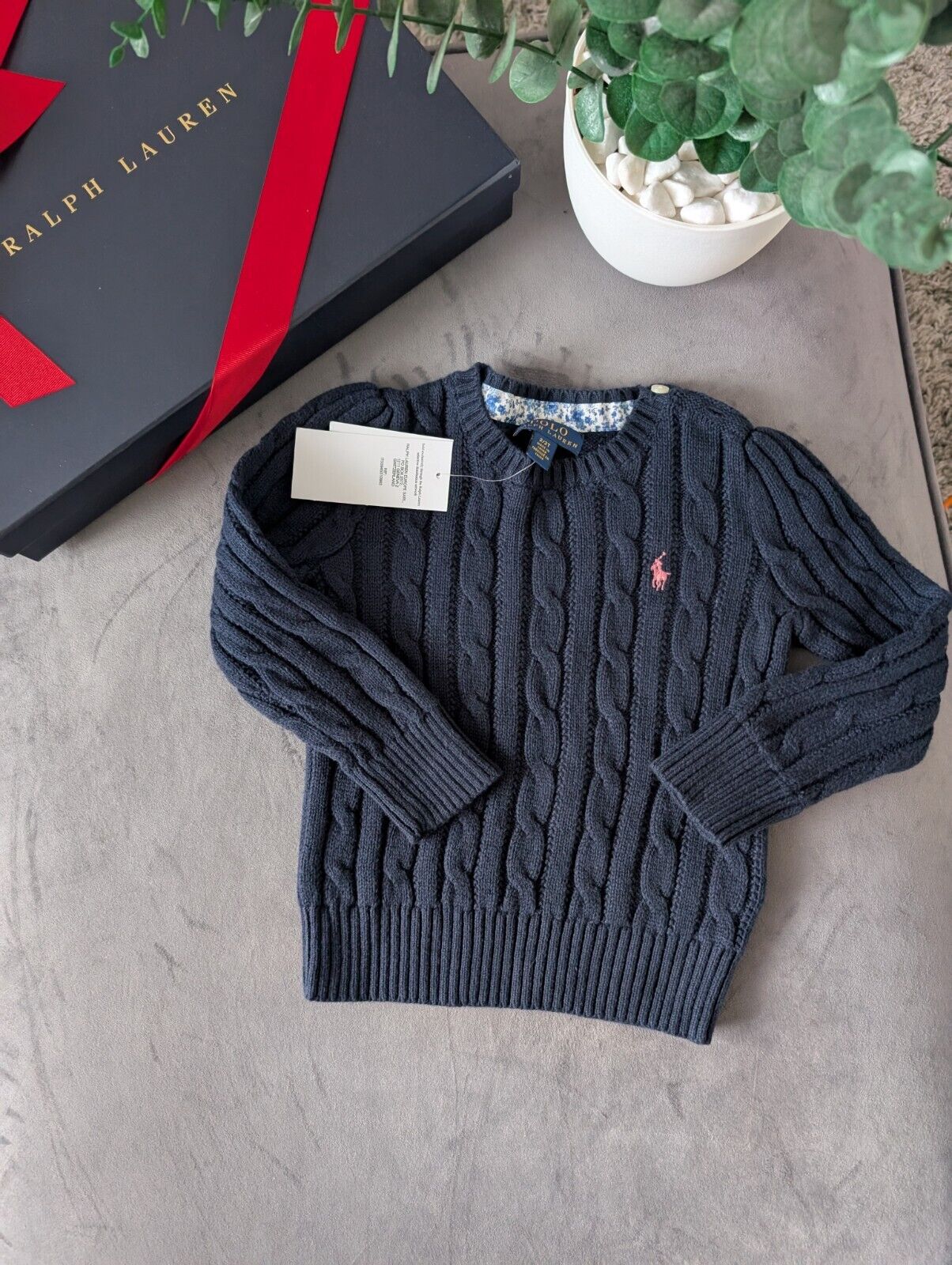 New Polo by Ralph Lauren Cable Knit Jumper Navy Girls 2 Years Xmas Gift