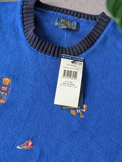 New Polo Ralph Lauren Jumper Boys 16y Blue Bear  Dog Cricket Embroidered Gift