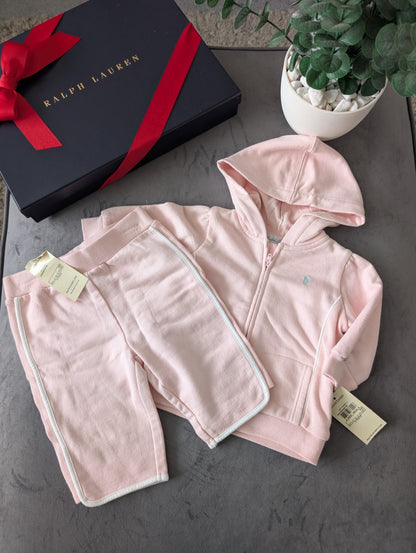 New Gorgeous Ralph Lauren Pink White Baby Girl Tracksuit  3-6m Gift Baby 2 Piece