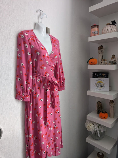 New Boden Floris wrap midi dress size 8 Reg pink colour Pink Occasion Floral