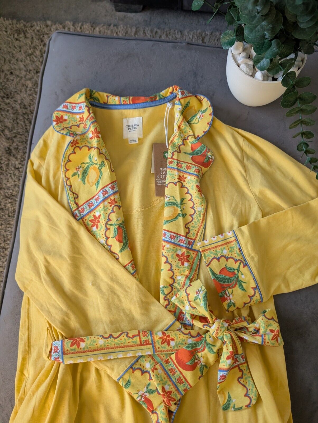 Chelsea Peers  Cotton Yellow Robe Dressing Gown Size XXS UK6 Bnwt lemons design