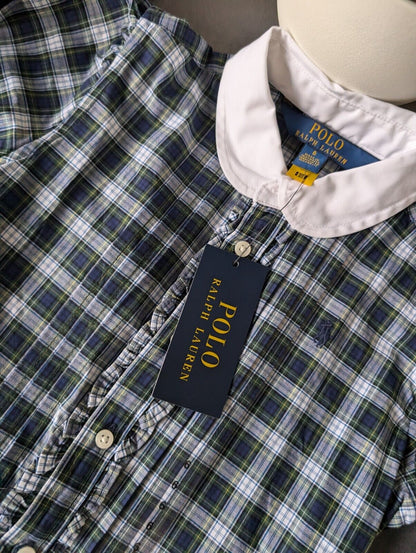 New Girls Polo Ralph Lauren Checked Plaid Dress Poplin Shirt Dress Cotton 6y New