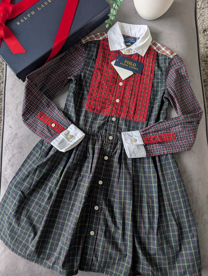 New Ralph Lauren Girls Fun Red Tartan Dress Light Weight Oxford 6-7yrs Occasion