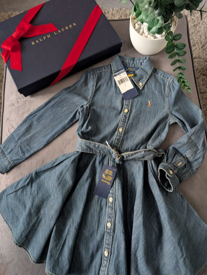 New Ralph Lauren girls denim style shirt dress belted occasion 5 Yrs Winter