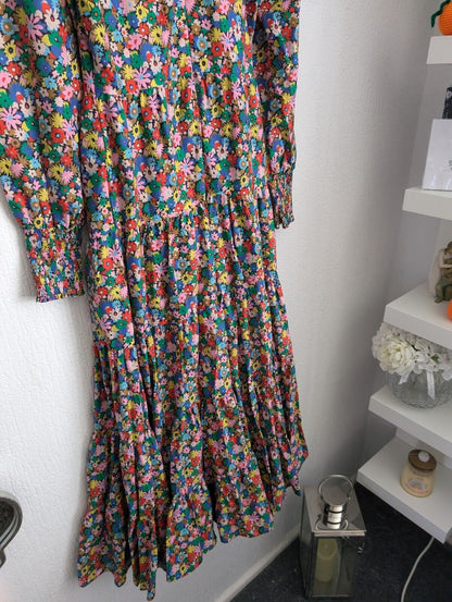 New Boden Glorious British Style Ditsy Floral Maxi Tiered Dress Uk 10 R Autumn