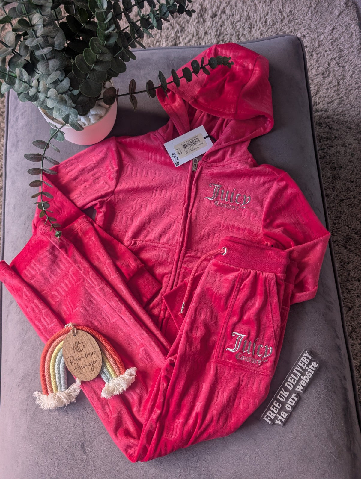 New Stunning Girls Velour Juicy Tracksuit Pink Age 8-9 years Rrp £90 Silver