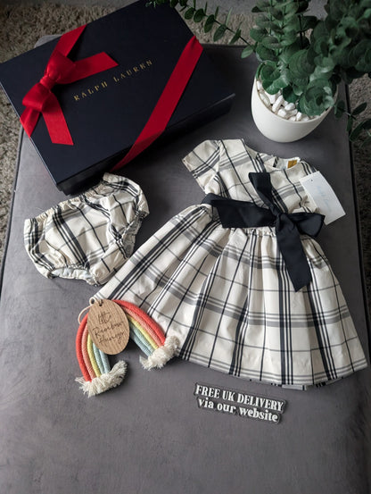 New Ralph Lauren Girls Tartan Plaid Pretty Black Vincenza Dress Ivory Gift 3-6m