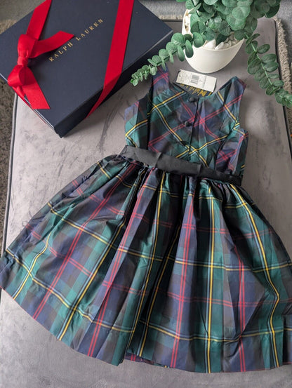 New Ralph Lauren Girls Tartan Plaid Pretty Green Vincenza Dress Gift 6y Rrp £125