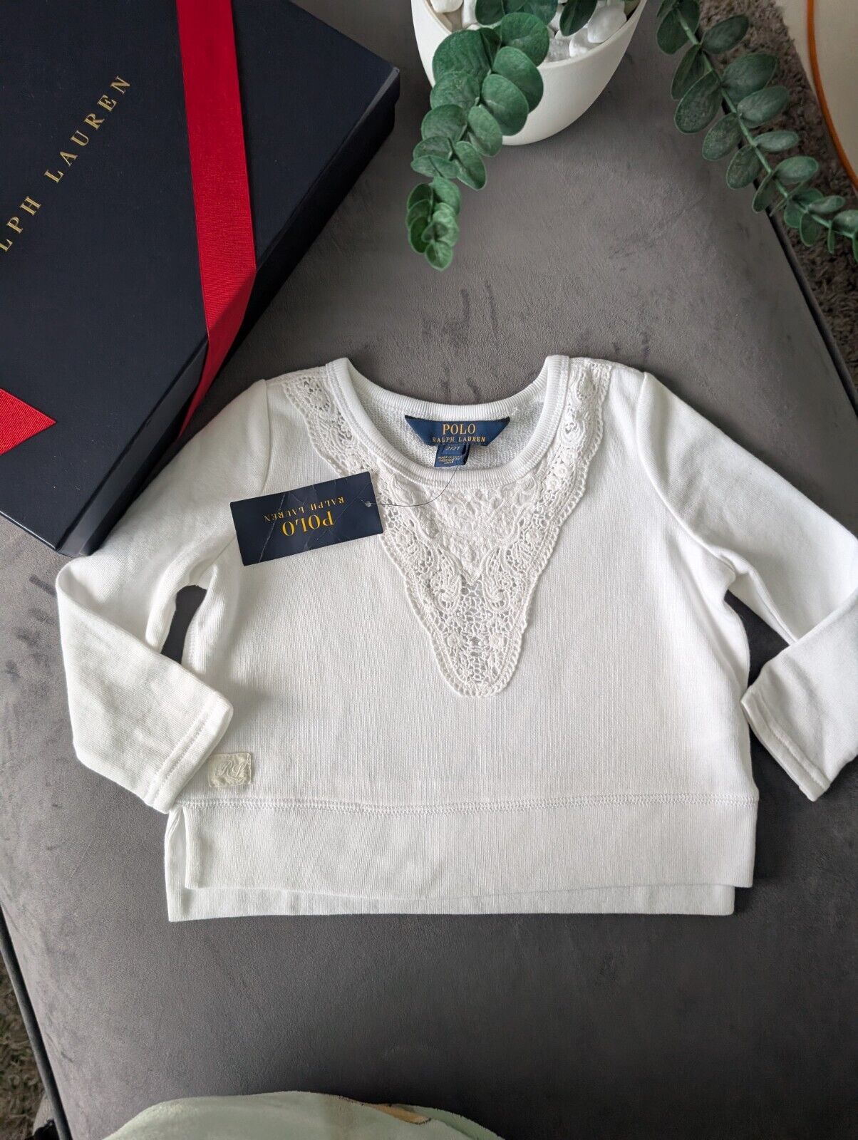 New Ralph Lauren Girls White Lace Detail Jumper Gift Smart Age 2 RRP £65