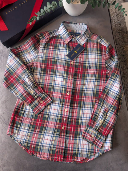 New Ralph Lauren Red Tartan Check Boys Shirt Smart Occasion Age 10-12 Yrs Gift