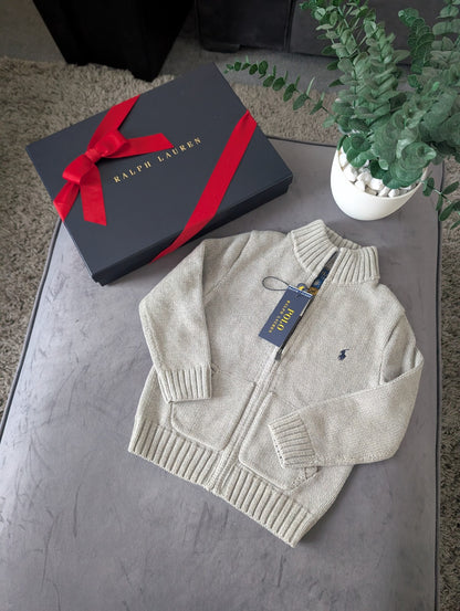 New 2024 Season Ralph Lauren boys smart Grey Full zip Grey knit jumper 3-4y Gift