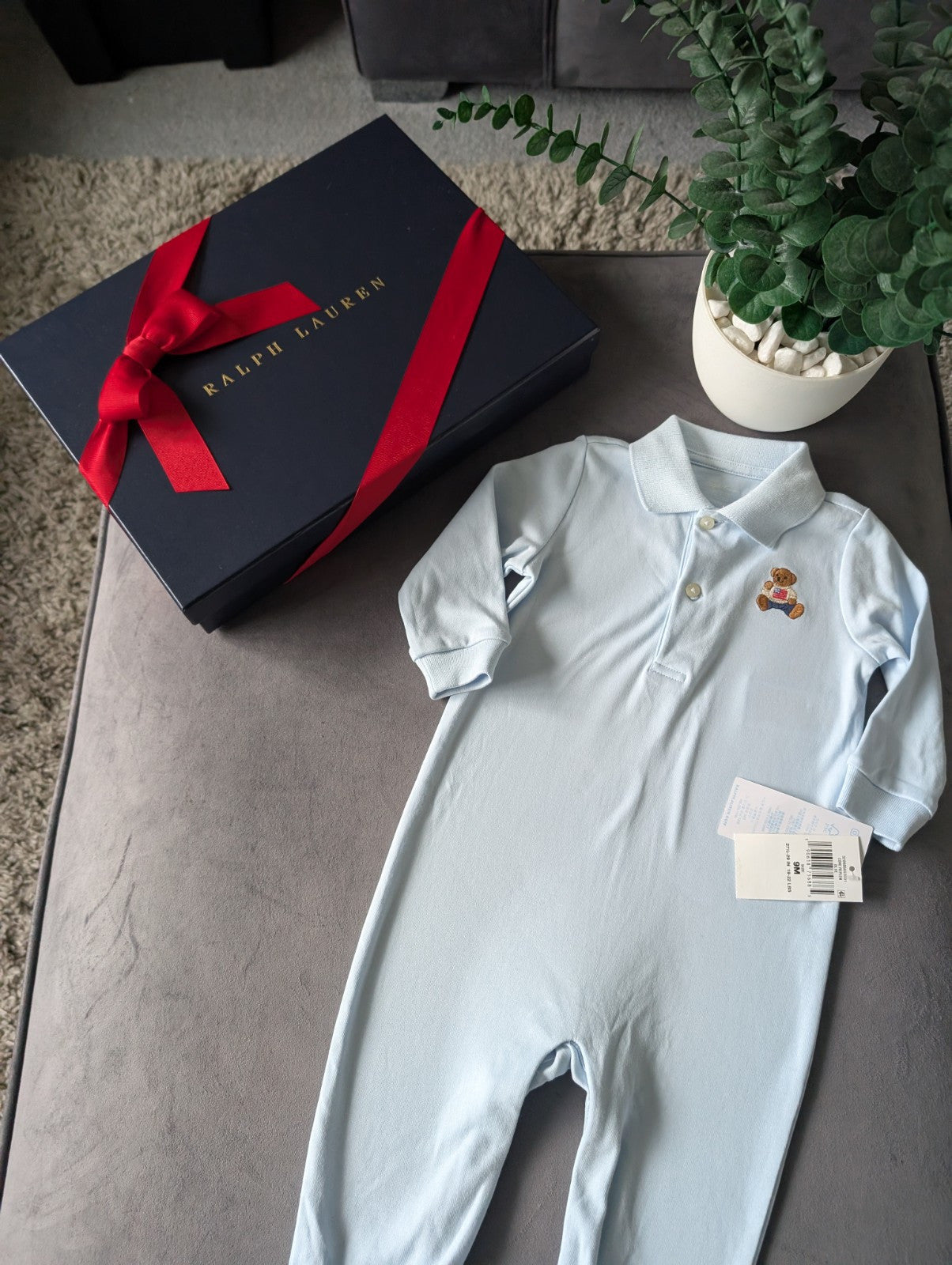 New Ralph Lauren Baby Boys Bear Embroidered All In One Sleep suit Gift 9m £60rrp