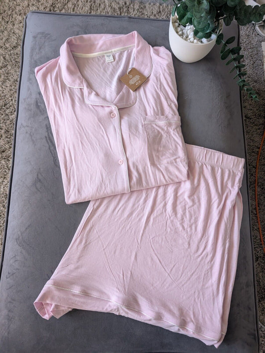 Chelsea Peers Short Button Up Pink Pyjama Set Tencel Modal New UK 28 Plus Size