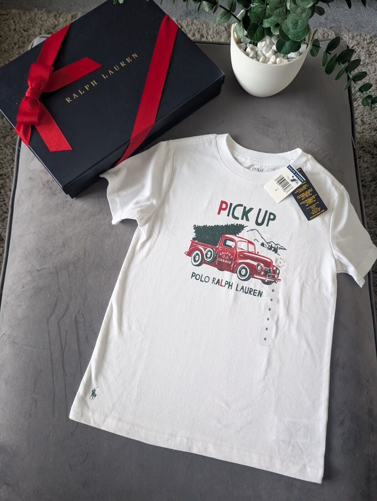 New Ralph Lauren Boys Christmas Tree's Truck T Shirt Smart Ivory 6yrs Gift Ralph