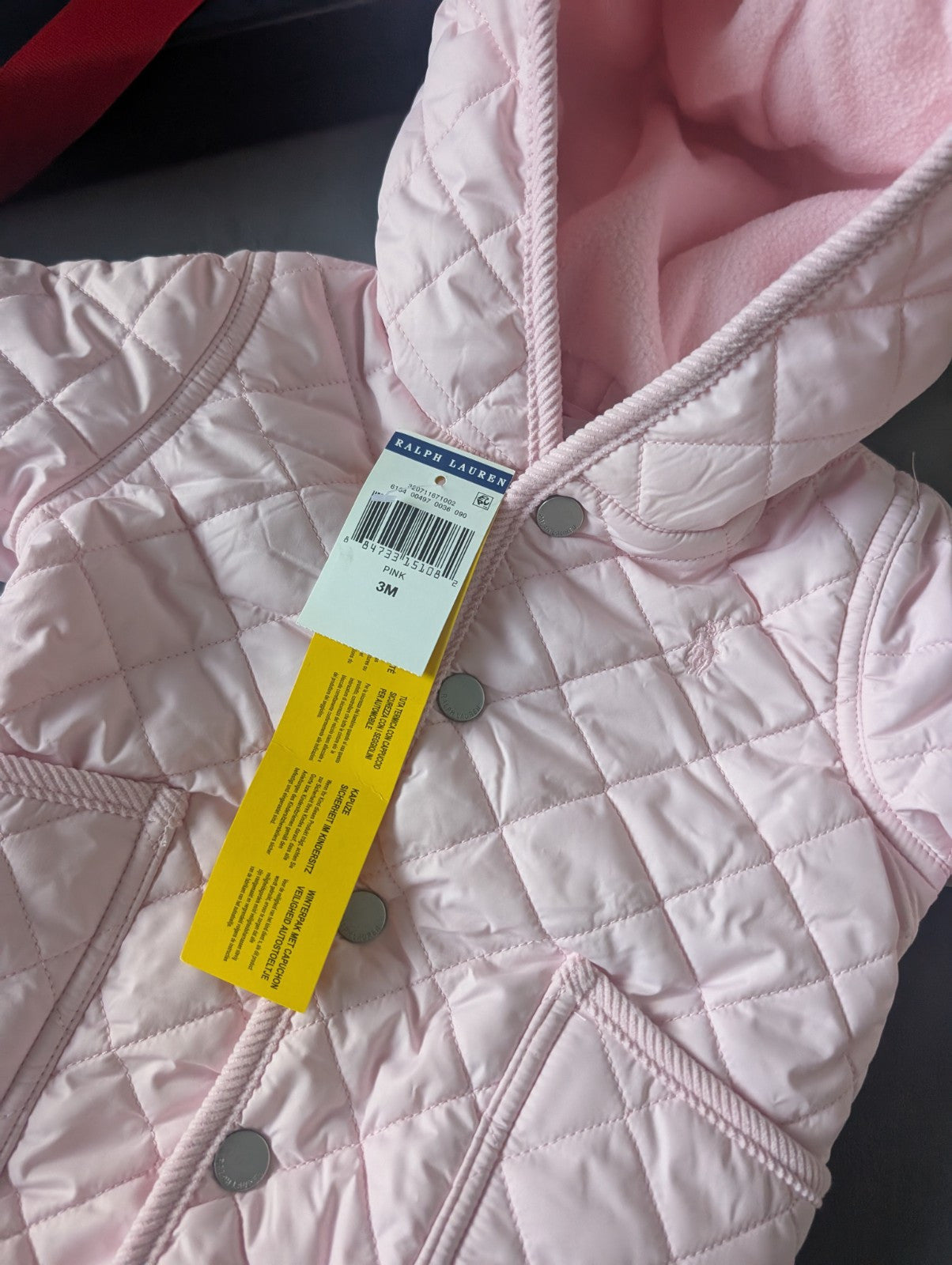 New ralph lauren Baby Pink quilted fleece lined pram suit snowsuit 0-3m Gift