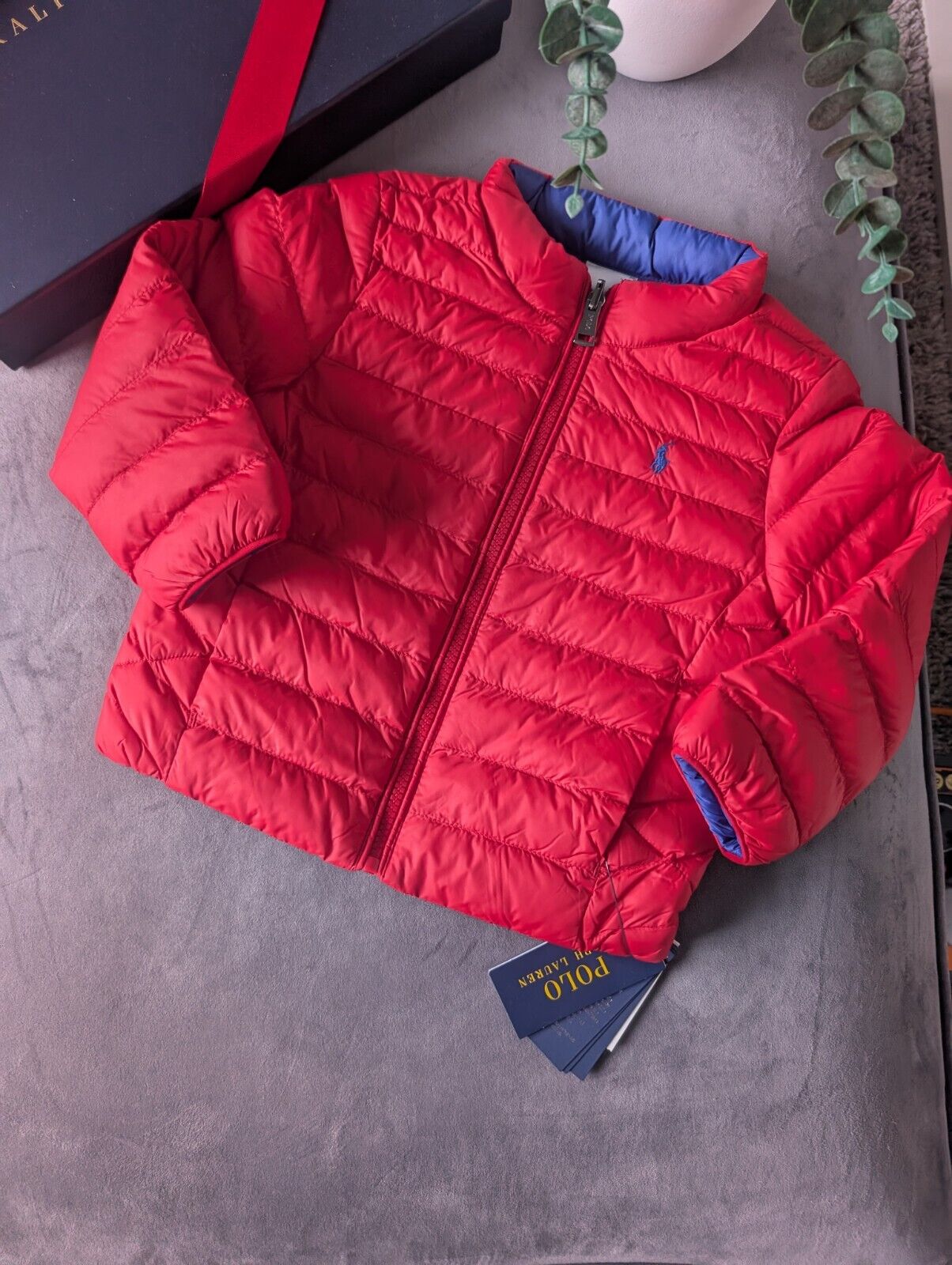 New Ralph Lauren Boys P-Layer 2 Reversible Jacket Coat Red Blue All Weather 3yrs