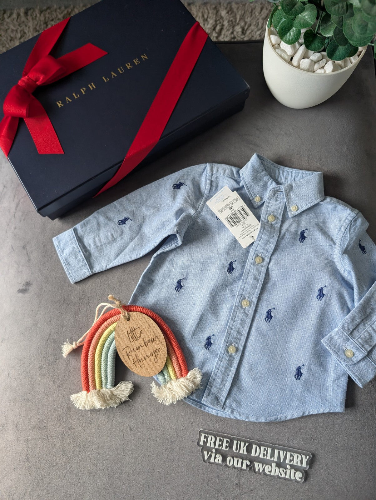 New Ralph Lauren Baby Boy Blue Embroidery Pony Shirt Smart Baby 6-9m Occasion