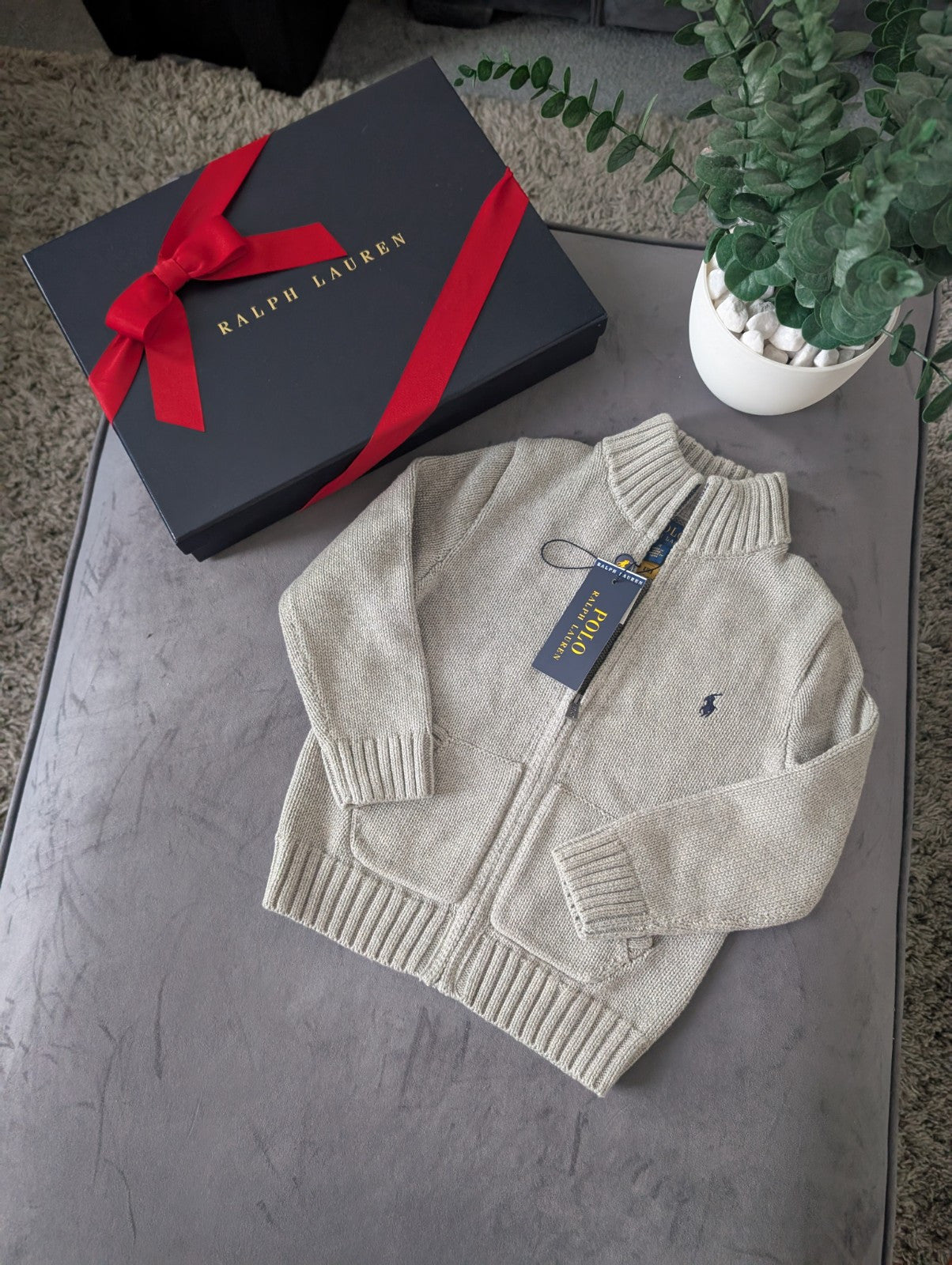 New 2024 Season Ralph Lauren boys smart Grey Full zip Grey knit jumper 3-4y Gift