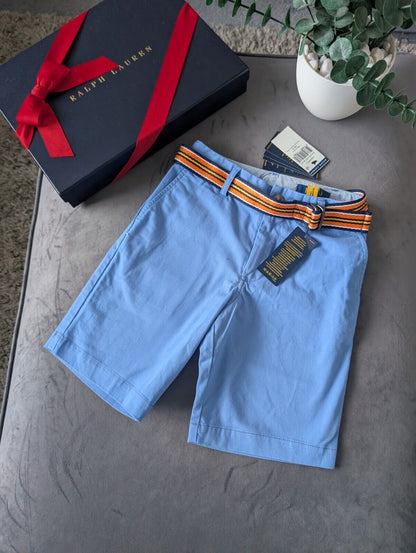 New Ralph Lauren Boys Blue Chino Shorts + Belt Smart Gift Age 8 Casual Summer