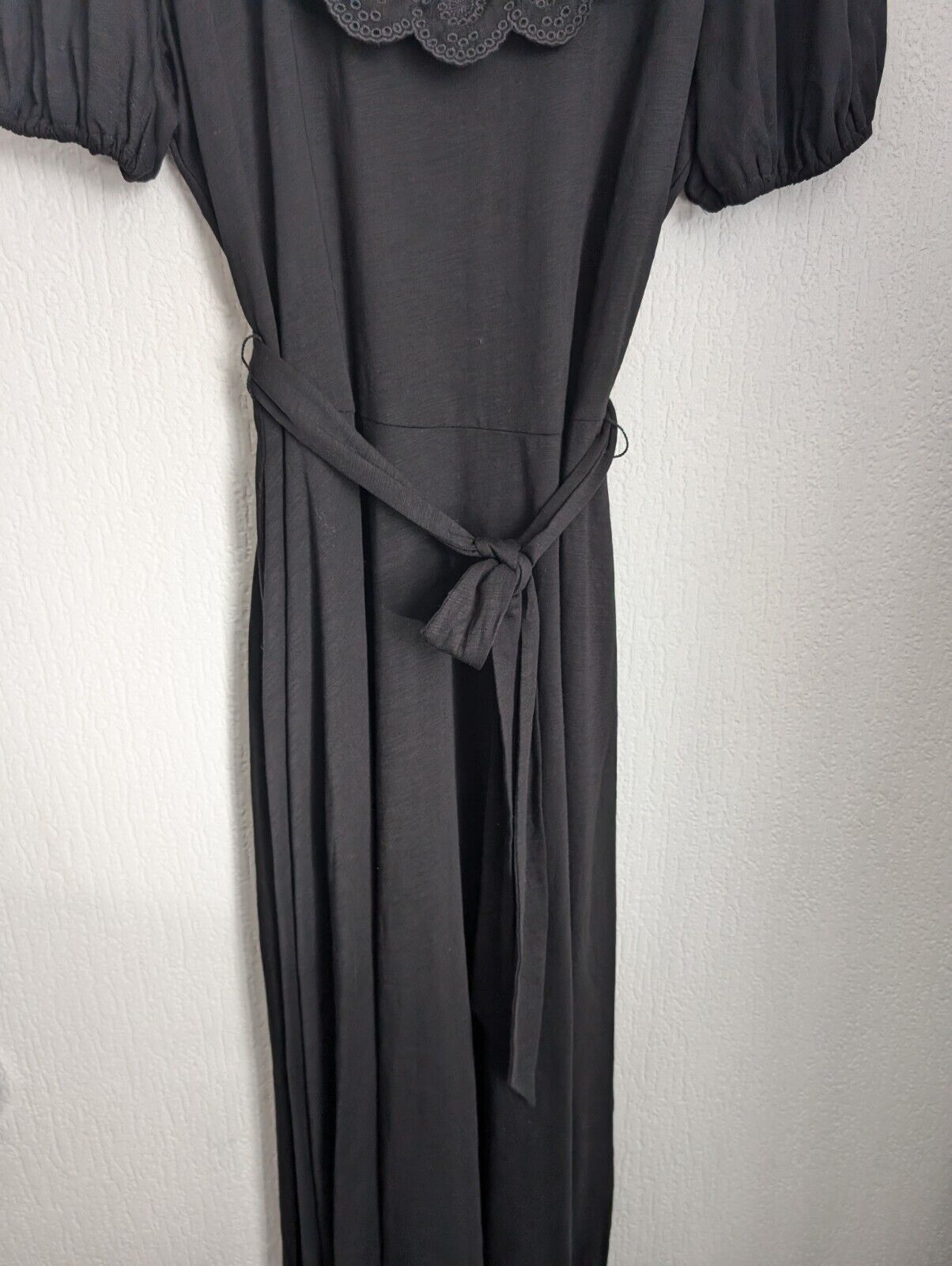 New Boden Embroidery Collar Black Belted Maxi Dress Size UK 16R Casual Smart