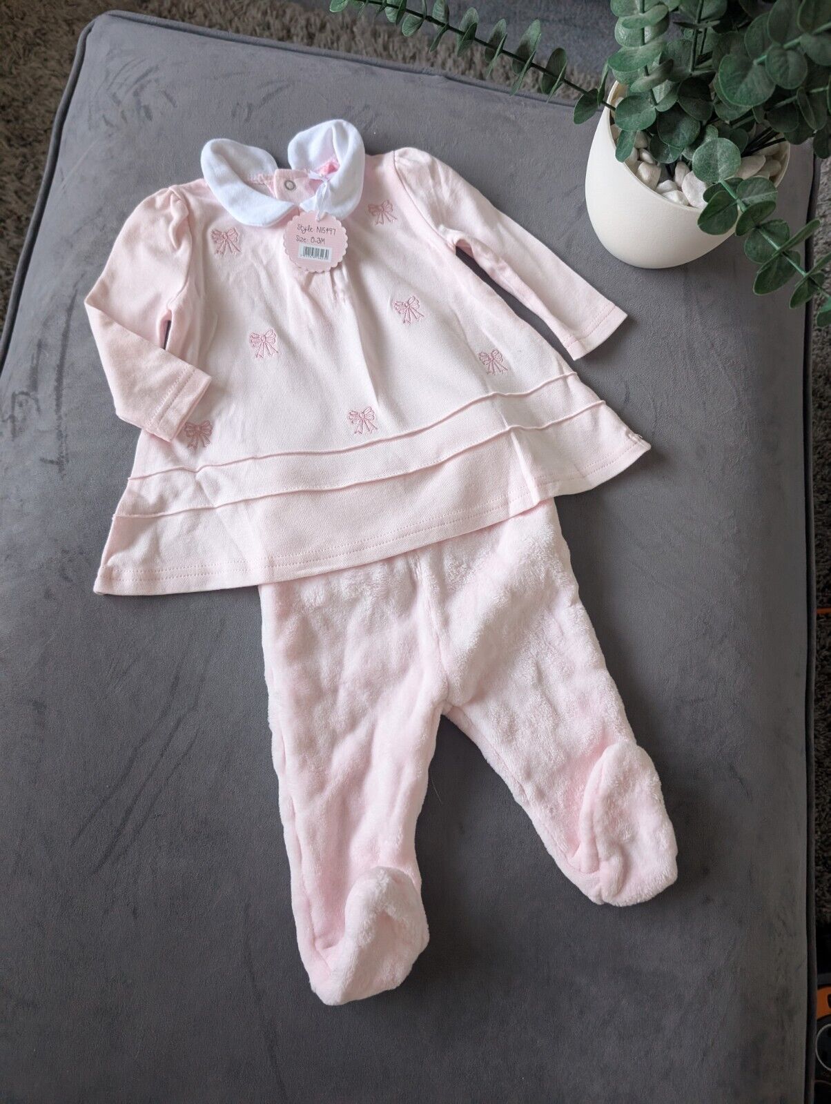 New Rock A Bye Baby Boutique Baby Girls Pink Bows Fleece Outfit Set 0-3m Gift