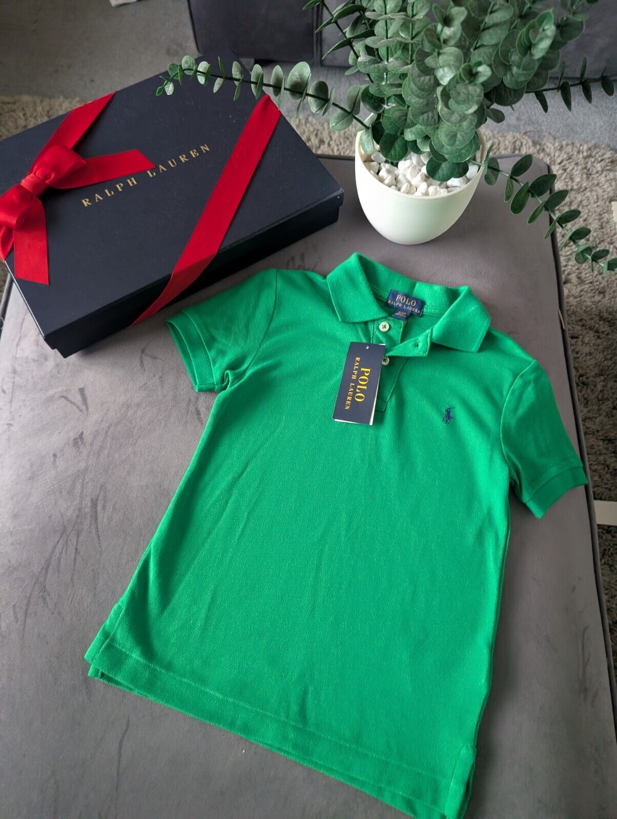 New Ralph Lauren Boys Green Plain Polo T Shirt Age 4yr Smart Gift Casual Logo