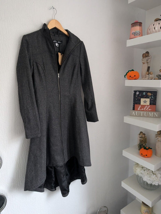 New Stunning Spin Doctor Asymmetrical Coat Grey Dip Hem Fitted Smart Qwerky 14