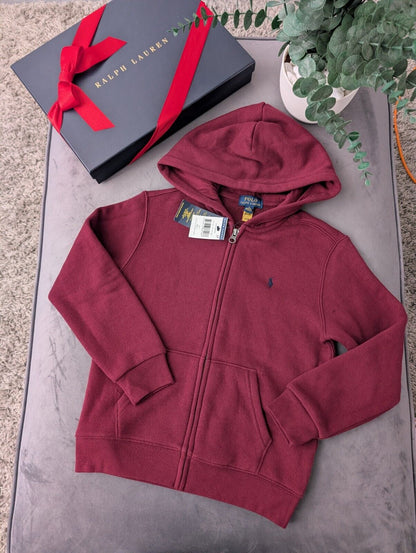 New Ralph Lauren Burgundy Film Zip Unisex Hoodie Size Kids 6-7 Yrs Gift Jumper